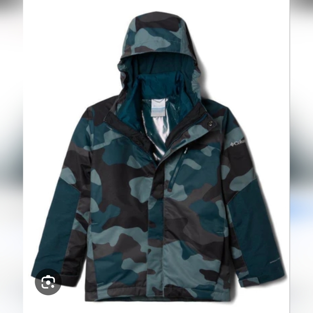 Columbia Omni-tech Camo Waterproof Whirlibird Hooded Jacket Size 8